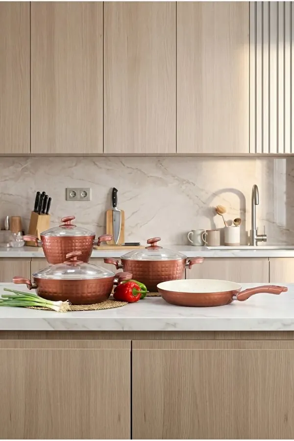 7 Parça Rose Gold Granit Tencere Seti